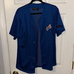 Los Ángeles Dodgers Embroidered Mesh Jersey Shirt - Royal Blue, button up